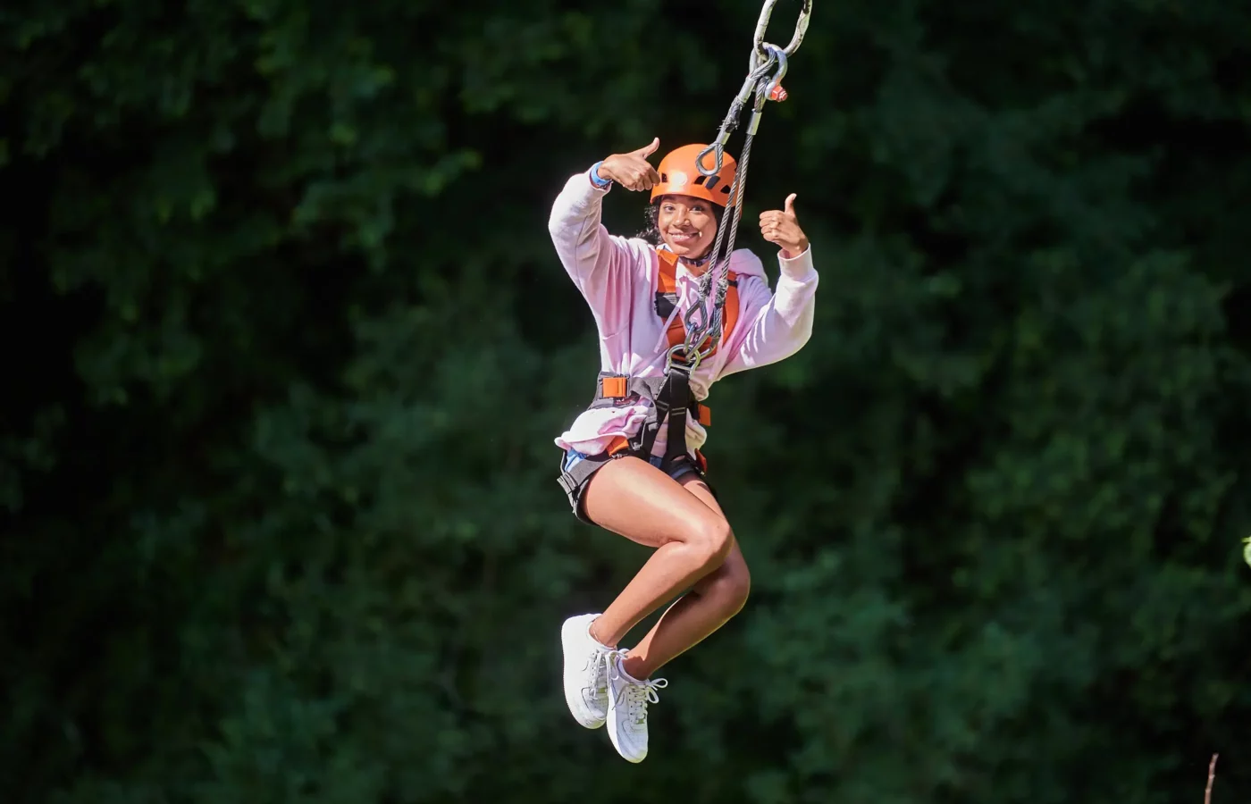 Student on zipline activity during outdoor programme at La Garenne