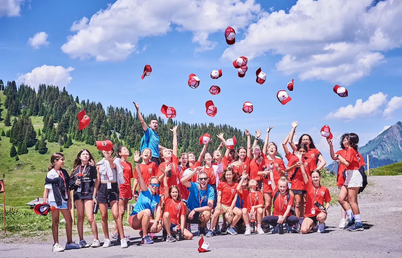 Summer camp students in the mountains
