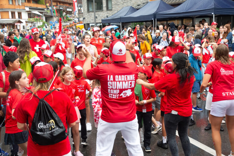 Students celebrating Swiss National Day during summer camp